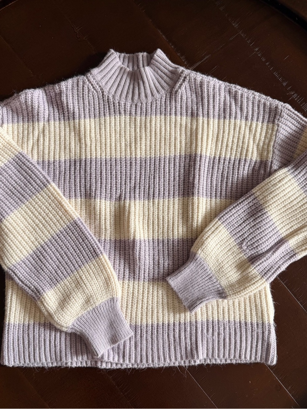 Sanctuary Striped Chunky Knit Mock Neck Sweater Cream Lavender Size M